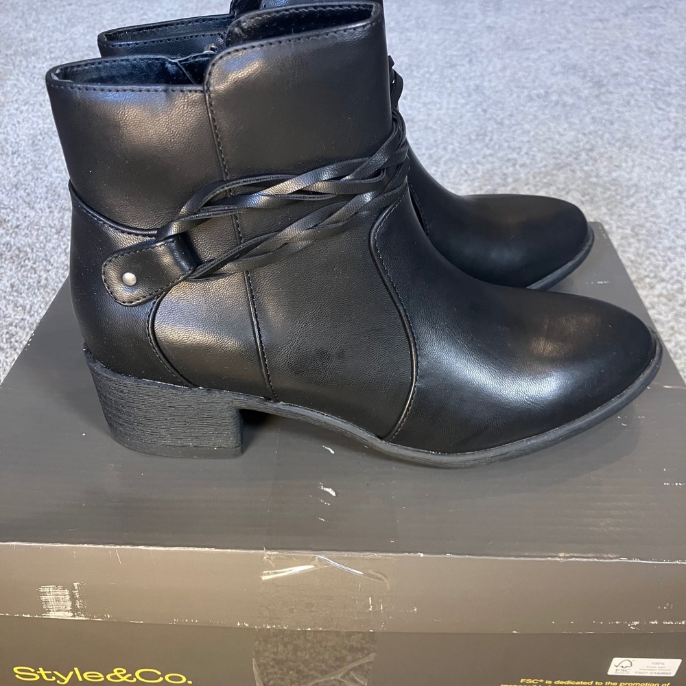 Style & Co Rubyyyp Black Beauty Braided Ankle Boots Womens Size 5 M NIB Orig $80